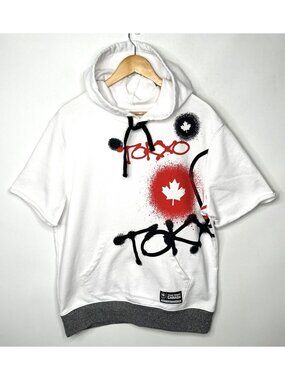 Hudson's Bay Team Canada Tokyo Olympic Hoodie Mens M Short Sleeve Graffiti White